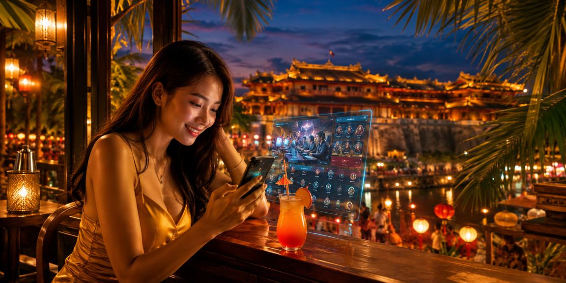 Không khí đêm hội esports và cá cược tại Huế với ánh đèn neon rực rỡ